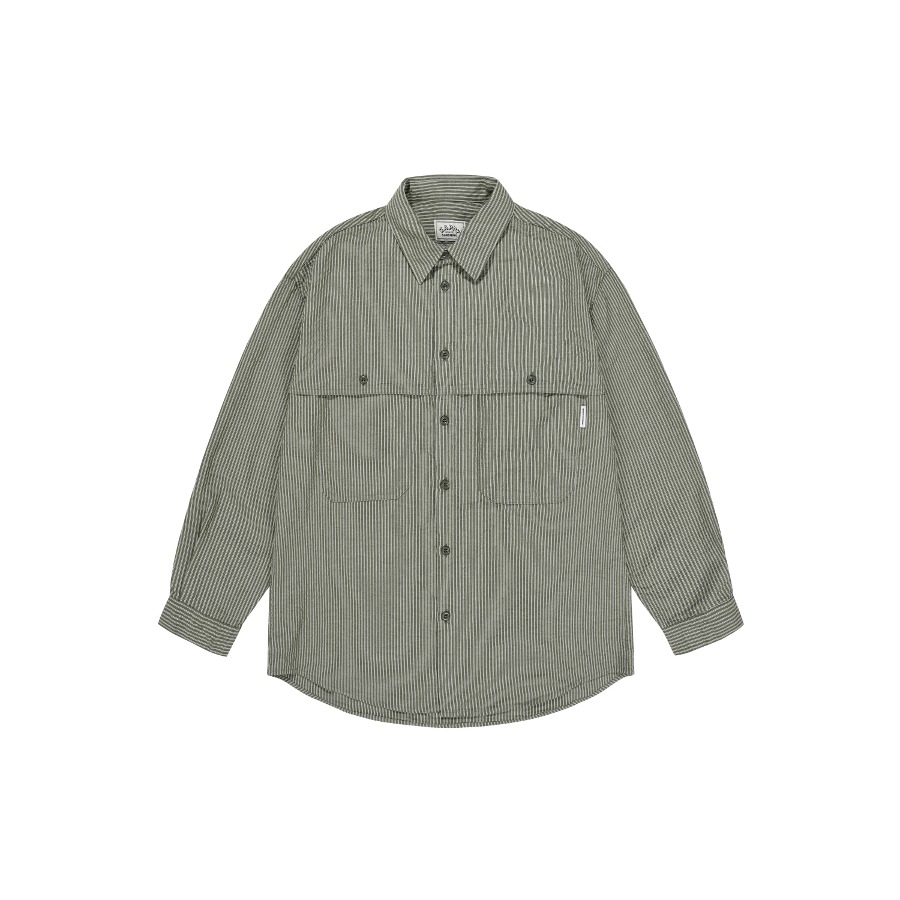 Stripe pocket work shirt khaki